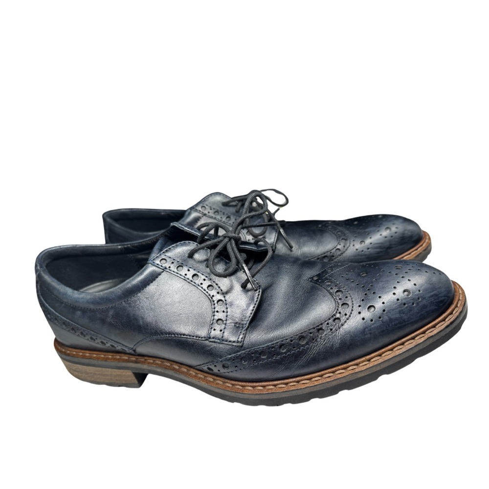 Ecco Men's Navy Leather Oxfords 10 office professional work dress 44 wingtip
